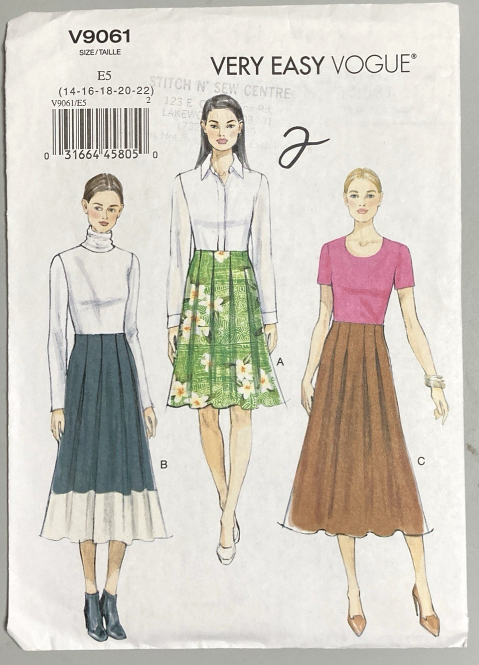 Vogue 9061 Pattern Misses Very Easy Pleated Skirt Raised Waist Sz 14-22 UNCUT
